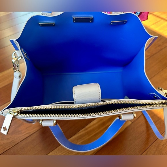Kate Spade Arbour Hill Kyra tote bag in cream and blue with detachable crossbody - Picture 11 of 13